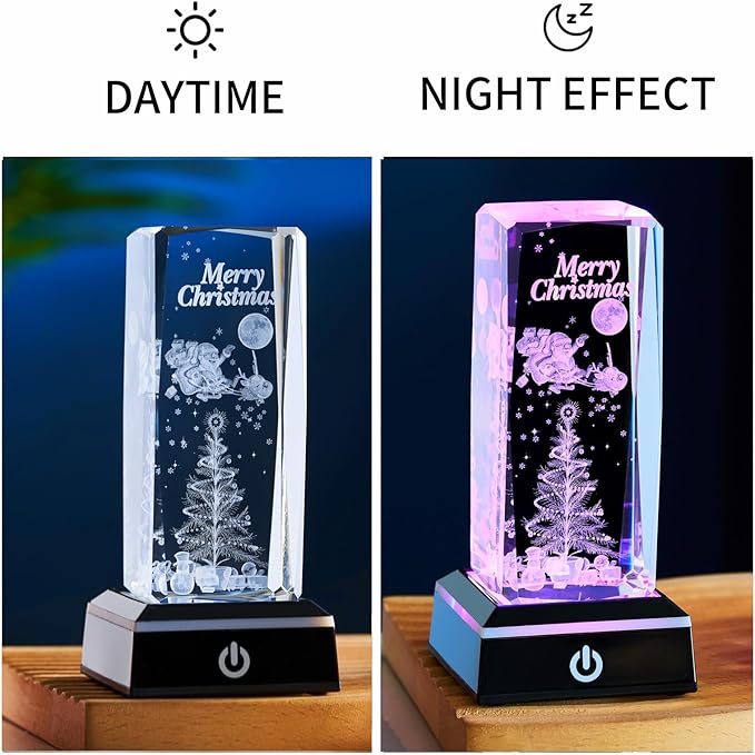 3D Crystal Night Light, K9 Crystal LED Lamp with Light Base, Merry Christmas Gifts for Kids, Women, Teens, Boys, Girls, Anniversary, Birthday, Holiday Room Decor(Merry Christmas)