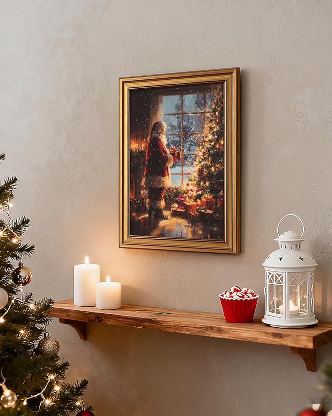 VIYYIEA Vintage Gold Framed Wall Art for Living Room, Christmas Canvas Prints Home Decor, Oil Painting Picture, Bedroom Wall Decor Gifts for Friends or Family -【Giving Gifts】-(16L x 12W)