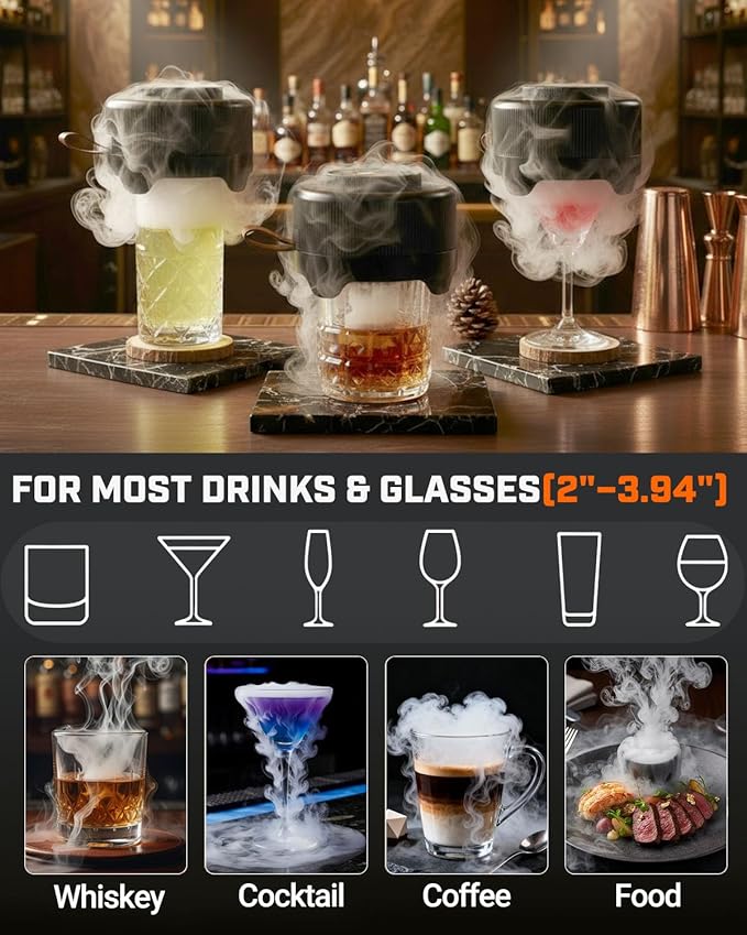 Electric Whiskey Smoker Kit with LED Timer Ring, Adjustable Smoke Levels, Rechargeable Cocktail Smoker Kit with 6 Wood Chips, Old Fashioned Smoker Kit, Bourbon Drink Gifts for Men, Dad, Husband