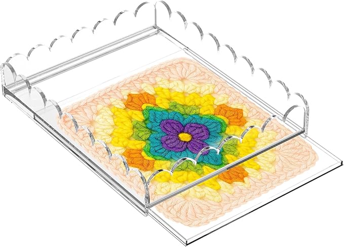 Acrylic Tray with Slide-Out Drawer, 10"×12" Decorative Acrylic Tray Organizer for Art Display, Customized Picture Frames for Needlepoint, Fabric or Photos, Large Clear Drawers