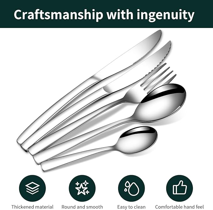 Silverware Set with Steak Knives,20-Piece Heavy Duty Flatware Cutlery Set for 4,Food-Grade Stainless Steel Tableware Eating utensils Sets,Mirror Finished Knives Forks and Spoons Set for Home