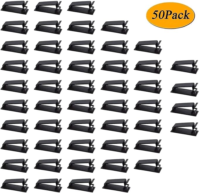 50Pack Self Adhesive Cable Management Clips, Cable Organizers Wire Clips Cord Holder for TV PC Laptop Ethernet Cable Desktop Home Office Indoor/Outdoor