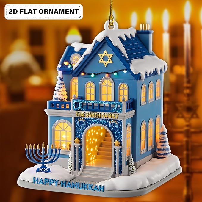 Personalized Hanukkah Ornaments - 2D Flat Jewish Ornaments, House Warming Gifts New Home Ornament 2025, Hanukkah Gifts for Women Men Family Christmas Ornament, Chrismukkah Decorations
