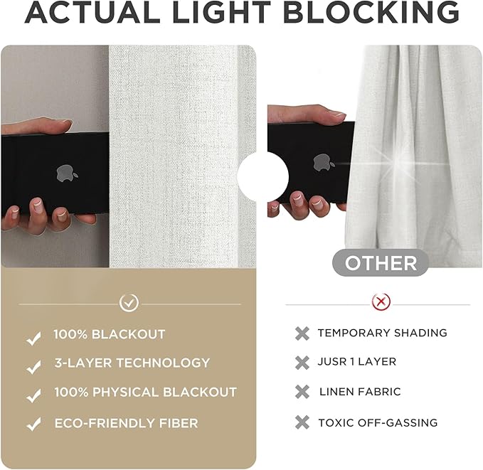 Joydeco Blackout Curtains for Bedroom - 100% Light Blocking 2 Panels Set White Drapes 100" W x 90" L, Thermal Insulated Room Darkening Curtains, Linen Textured for Living Room, Rod Pocket & Back Tabs