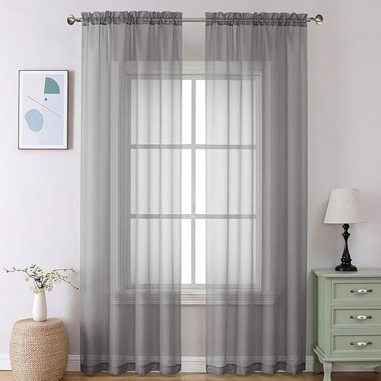 Aiyufeng Elegant Voile 120" Sheer Window Curtains - 2 x 40" W Panels, Bedroom/Living Room Charcoal Grey Color