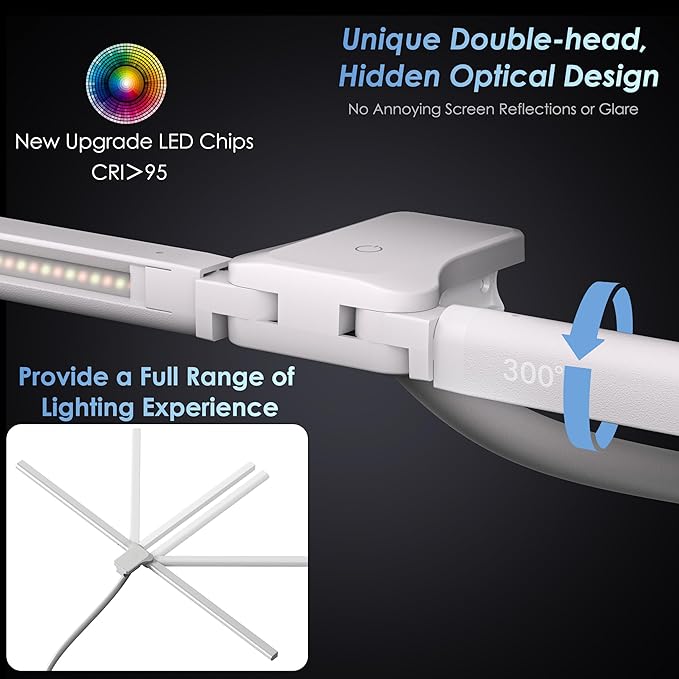 Desk Lamp with Metal Base, 31.5" LED Office Lamp for Home Office, 24W Double Head Desk Light, Dimmable & Color Temperature, Table Lamp with Remote Control, Brightest Computer Monitor Light