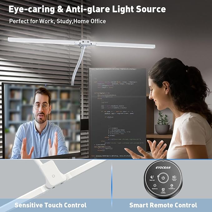 Desk Lamp with Clamp, 31.5" LED Desk Lamp for Home Office, 24W Double Head Desk Light, Dimmable & Color Temperature, Table Lamp with Remote Control, Brightest Computer Monitor Light