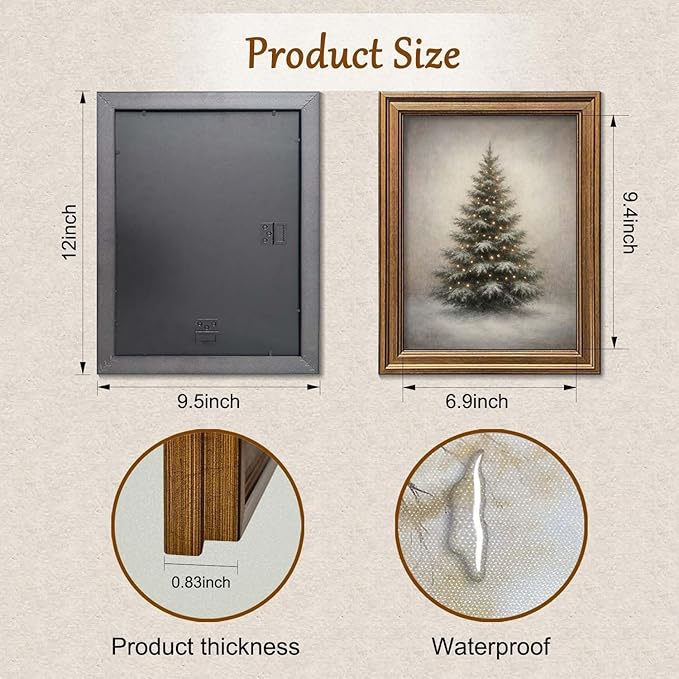 Gold Framed Vintage Christmas Tree Canvas Wall Art Farmhouse Rustic Pine Tree Winter Print Botanical Holiday Decor for Living Room Bedroom Entryway (Vintage Christmas Tree, 12L" x 9.5W")