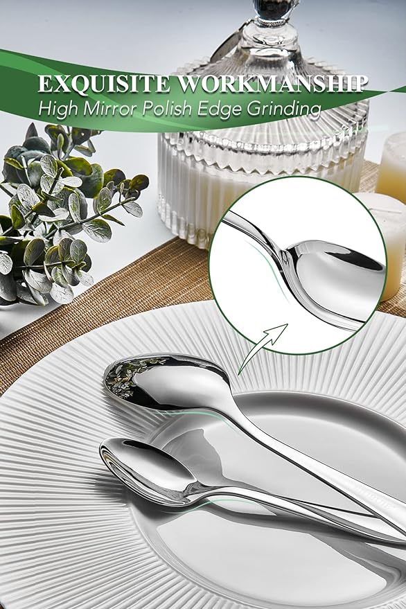 40 Piece Silverware Set for 8, Stainless Steel Flatware Set, Cutlery Sets with Mirror Finish, Dishwasher Safe, Modern Kitchen Forks, Spoons, Knives, Eating Utensil Sets