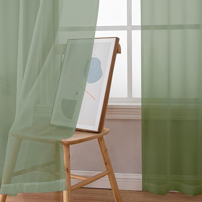 Aiyufeng 2 Pack: Basic Sage Green Sheer Curtain Drapes for Living Room 84 Inch Length 2 Panels, Light Filtering Voile Drapes for Bedroom, Patio, Sliding Door, Each 59" W x 84" L, Sage Green