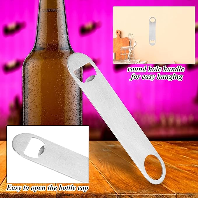 QTLCOHD 20 Pack 7 Inch Flat Bottle Opener, Stainless Steel Bottle Openers Bulk Silver Beer Bottle Opener Bartender for Kitchen Bar or Restaurant