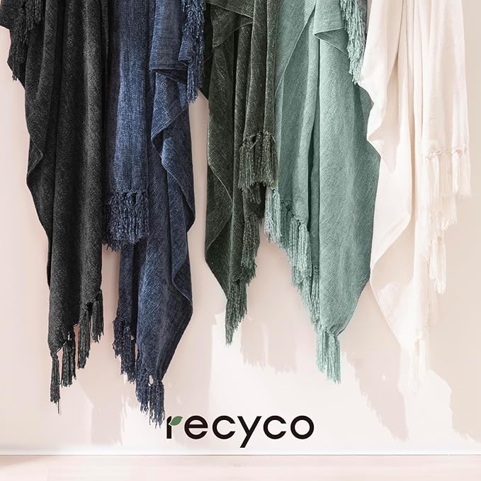RECYCO Throw Blanket Soft Cozy Chenille Throw Blanket with Fringe Tassel for Couch Sofa Chair Bed Living Room Gift (Dark Green, 60" x 80")