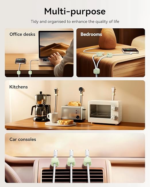 6 Pack Cable Management Cord Organizer, Magnetic Cable Clips-1s Lock, Rocoren Desk Adhesive Cord Cable Clip Wire Holder Keeper for Phone Charger Wire, Nightstand, Car, Office, Desktop Accessory, Green