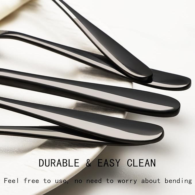 40-Piece Black Silverware Set, Flatware Set for 8, Food-Grade Stainless Steel Tableware Cutlery Set, Mirror Finished Utensil Sets for Home Restaurant, Forks Spoons and Knives Set, Dishwasher Safe