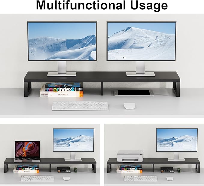 Zimilar Dual Monitor Stand Riser, Large Monitor Stand for Desk, Wood Monitor Riser with Storage Organizer for Home Office, Monitor Stands for 2 Monitors, Desktop Wooden Monitor Riser for Computer