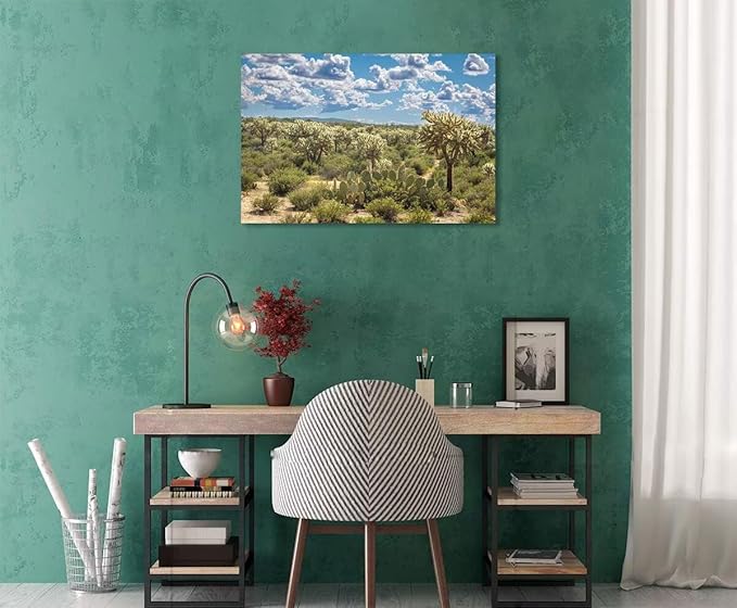 Arizona Desert Cactus Wall Art for Living Room Bedroom Bathroom Home Decorations Beautiful Cactus Landscape Picture Poster Canvas Prints Cactus Framed Artwork Ready to Hang(18''H x 24''W)