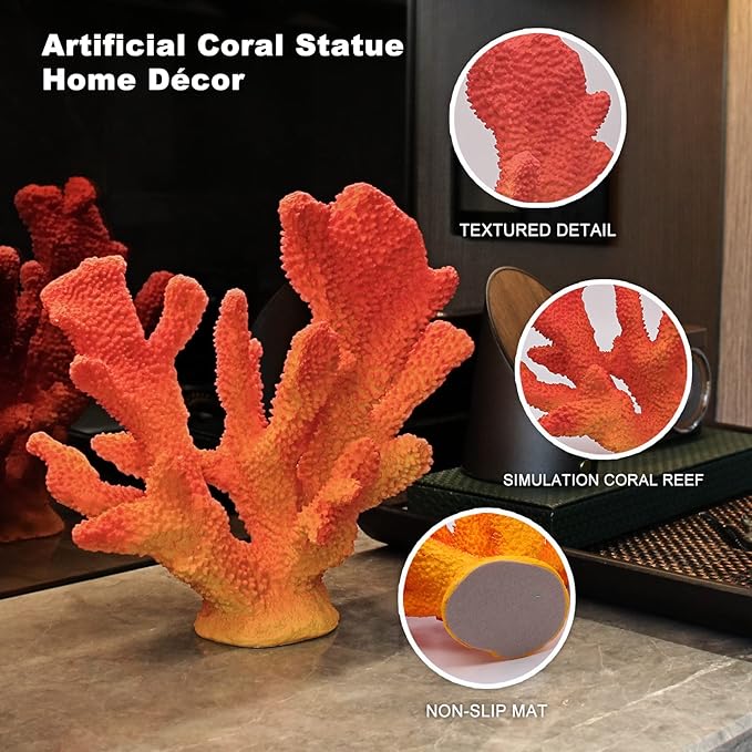 Accessoryway Orange Shades Artificial Beach Coral Coastal Decor Resin Statue Nautical Decorations Hawaiian Beach Home Bedroom Party Centerpieces for Tables-8.2