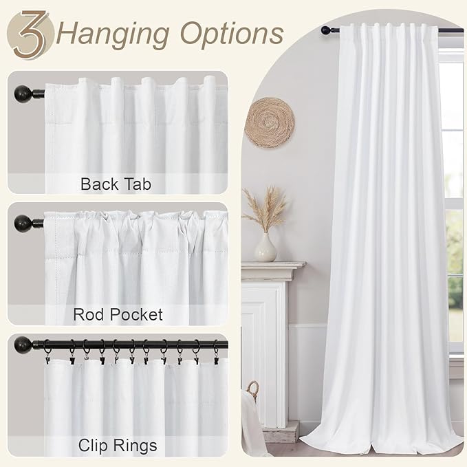 Neutral 10ft Blackout Curtains 120 Inches Long Elegant Cottage Floor Length Blinds Shades Tall Linen Curtain for Sliding Door 2 Panels Privacy Room Divider Drapes for Living Room Villa Back Tab White