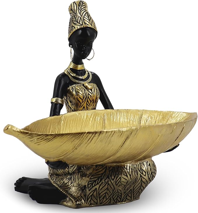 African Statues and Sculptures for Home Decor, Tribal Art Figurines for Living Room Decorations, Gold Vintage Aesthetic Ornament for Bookshelf and Tables, Housewarming Gifts for Women