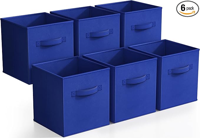 Sorbus Foldable Storage Cubes - 6 Fabric Baskets for Organizing Pantry, Closet, Shelf, Nursery, Playroom, Toy Box, Cubby -11 Inch Dual Handle Collapsible Closet Organizers and Storage Bins -Royal Blue