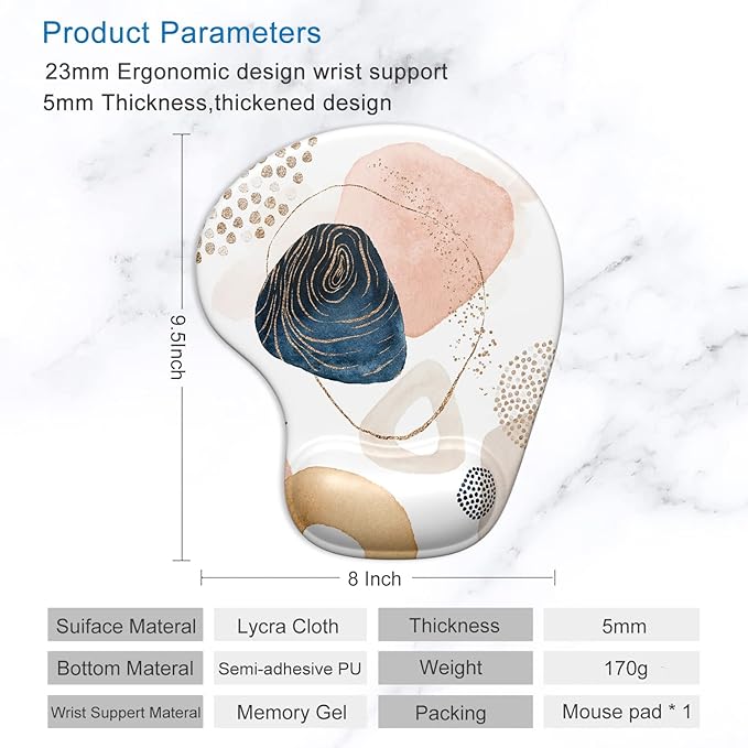 ITNRSIIET Mouse Pad, Mouse Pad Wrist Support Mousepad with Wrist Rest, Mouse Pads for Wireless Mouse Ergonomic Cute Desk Decor Desk Accessories for Women, Non-Slip PU Base, Aesthetic Boho