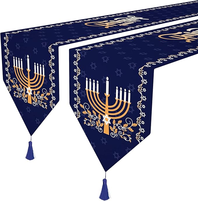 Wehhbtye 2 Pack Hanukkah Table Runner -12 x71 Jewish Chanukah Table Decoration with Tassels -Table Runner Dresser Scarves for Table Dinner Holiday Party (Hanukkah Table Runner, 2)