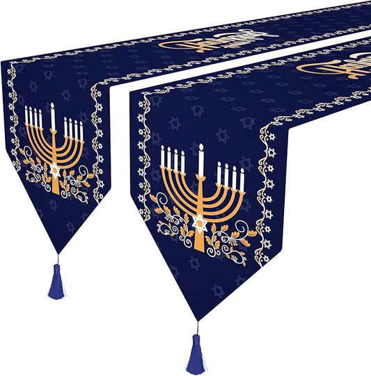 Wehhbtye 2 Pack Hanukkah Table Runner -12 x71 Jewish Chanukah Table Decoration with Tassels -Table Runner Dresser Scarves for Table Dinner Holiday Party (Hanukkah Table Runner, 2)