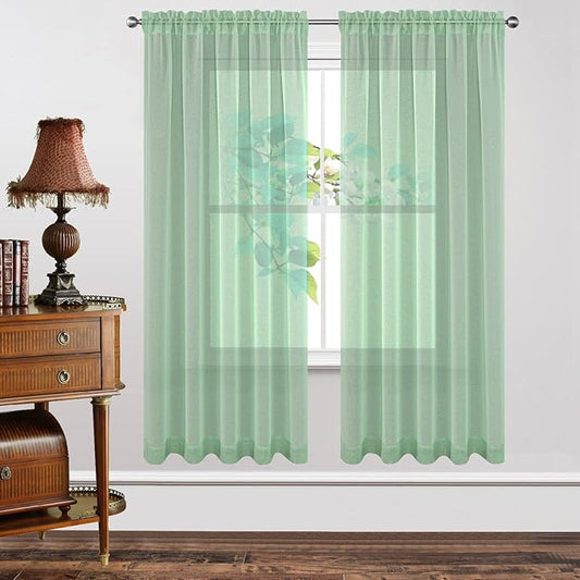 Joydeco Green Sheer Curtains 72 Inch Length 2 Panels Set, Rod Pocket Long Sheer Curtains for Window Bedroom Living Room, Lightweight Semi Drape Panels for Yard Patio (54x72 inch, Mint Green)