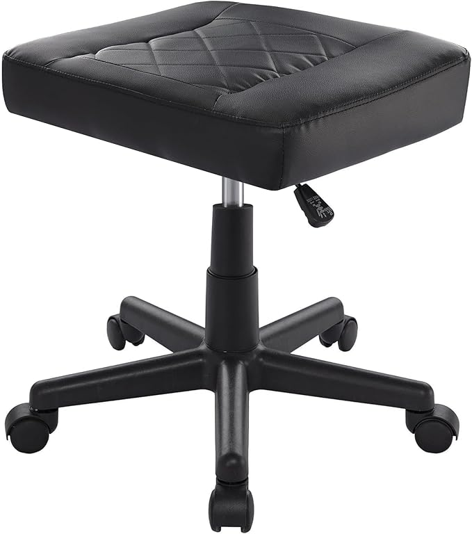 VECELO Under Desk Footrest, PU Ergonomic Foot Rest with Wheels, Comfort Padding, Height Adjustable for Relieving Leg Pain, Stiffness, Black