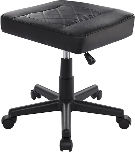 VECELO Under Desk Footrest, PU Ergonomic Foot Rest with Wheels, Comfort Padding, Height Adjustable for Relieving Leg Pain, Stiffness, Black