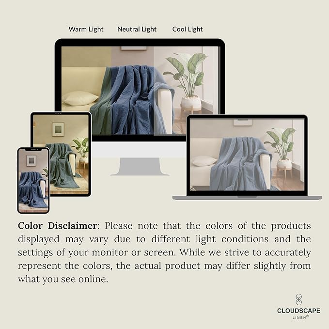 Cloud Scape Linen 100% Cotton 8 Layer Muslin Blanket Twin Size,Lightweight, Breathable Bed Blanket, Suitable for All Season, Cotton Gauze for Couch & Sofa, 68x92, Ensign Blue