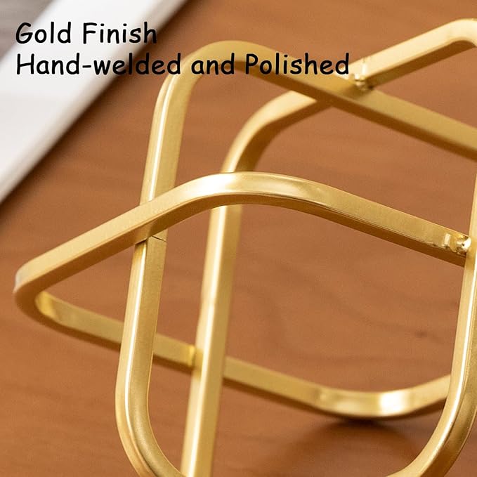 5.5" Gold Metal Geometric Sculpture, Modern Square Decorative Sphere, Small Tabletop Decoration Ball for Home Office Table Shelf Living Room Bedroom Desk Decor