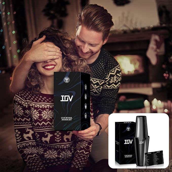 IOV Boston Cocktail Shaker Set, 18oz & 28oz Stainless Steel Weighted Shaker Tins, Metal Martini Drink Mixer for Bartending, Professional Bar Tools with Cocktail Recipe Guide, Black