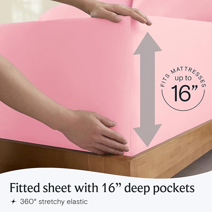 LuxClub 4 PC Sheet Set Bed Sheets Deep Pockets 16" Eco Friendly Wrinkle Free Cooling Machine Washable Hotel Bedding Silky Soft - Baby Pink California King