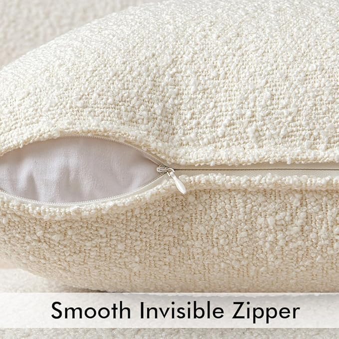 Woaboy Pack of 1 Decorative Boucle Throw Pillow Covers Textured Square Euro Pillowcaes Accent Solid Cozy Soft Cushion Covers Home Decor for Sofa Couch Living Room Bed,24x24 Inch White