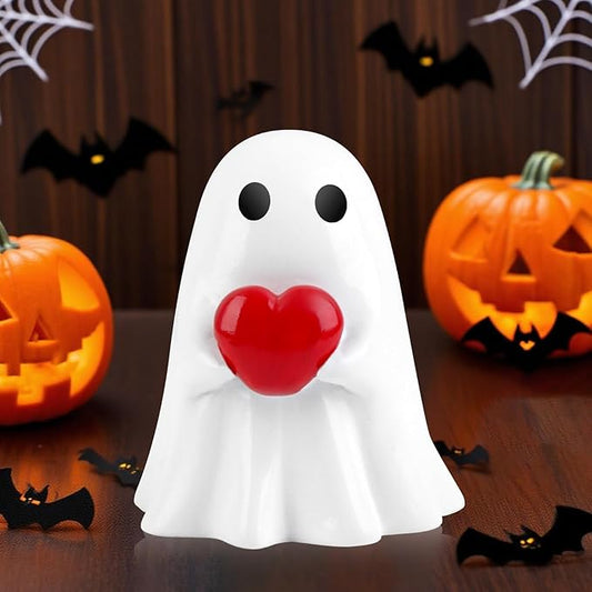 2025 Halloween Ghost Figurine, Cute Red Heart Ghost，Spooky Cute Halloween Decor，Haunted Porch & Indoor Home Statue，Coffee Table Centerpieces Shelf Mantel Display