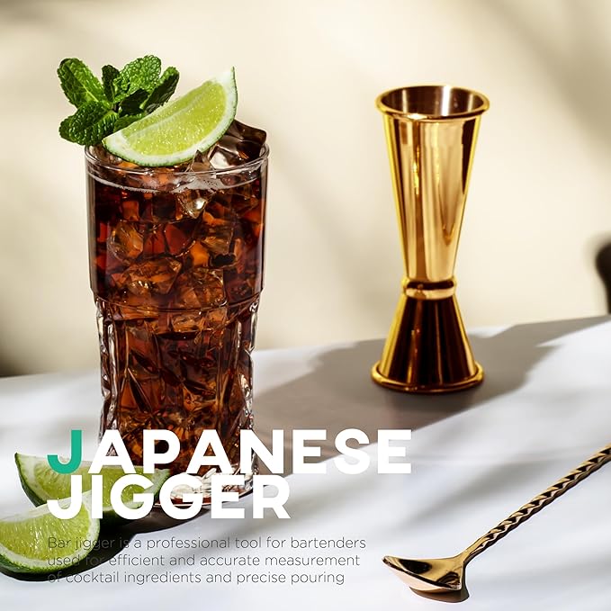 Homestia Japanese Jigger, Measurements Inside, Stainless Steel Cocktail Double Jigger for Bartending, Drink Measuring Cup, Premium & Heavy-Duty 2 oz 1 oz Bartender Tools (Gold)