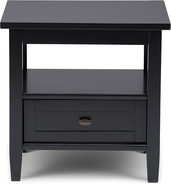 SIMPLIHOME Warm Shaker SOLID WOOD 20 inch Wide Rectangle Transitional End Side Table in Black for the Living Room and Bedroom
