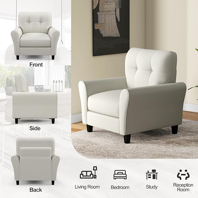 Giantex Modern Mid-Century Accent Chair Set of 2 - Linen Living Room Chair with Tufted Back, 7" Thick Cushion, Max Load 400 lbs, Upholstered Armchair, Club Chair for Bedroom, Beige
