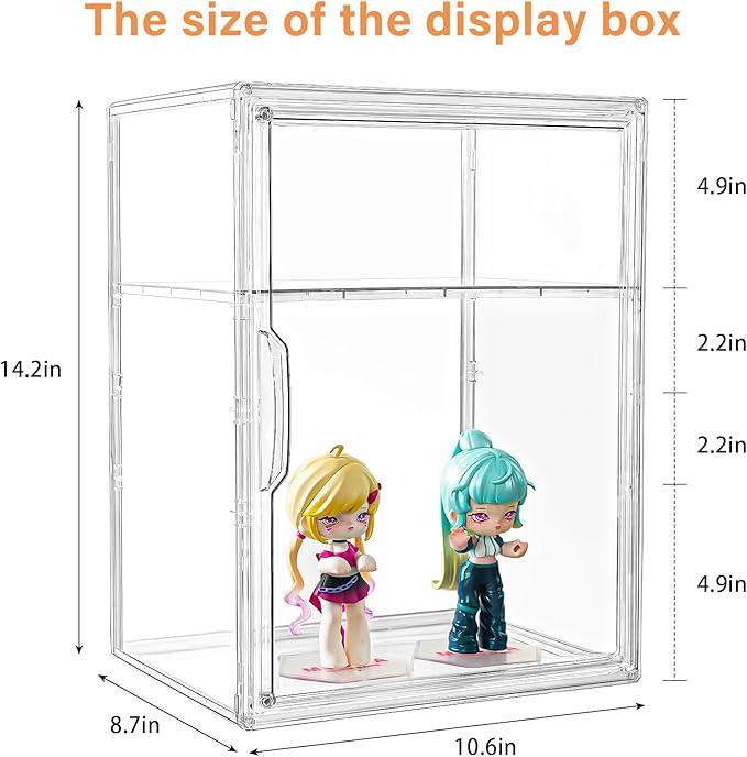 Acrylic Display Case for Collectibles, Clear Acrylic Display Box with 3 Adjustable Layers and Magnetic Door, Stackable Clear Storage Box/Bins for Figures,Lego, Book