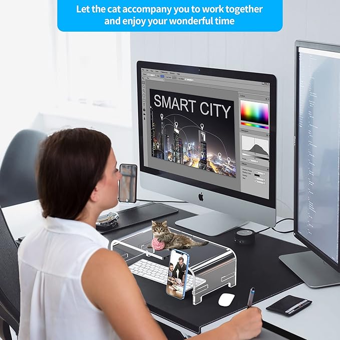 Acrylic Monitor Stand Riser Acrylic Laptop Stand Clear Computer Stand Laptop Riser with Storage Desk Organizer Accessories for Home and Office