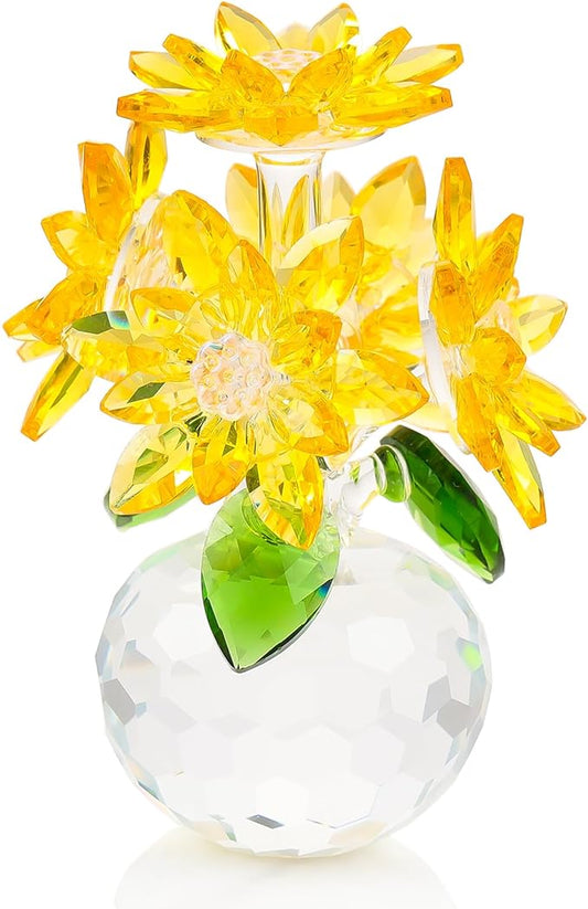 Enjinkail Handmade Crystal Daisy Figurine - Yellow Glass Flowers Gifts for Women, Elegant Home Decor & Table Centerpiece