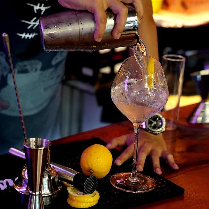 Lexenic Professional Starter Bartender Kit Cocktail Shaker Set,6 Piece - Home Bar Tool Set - Drink Mixer Kit with Accessory Tools: Bar Mat,Martini Shaker, Jigger, Strainer, Bar Spoon, Muddler (Kit E)