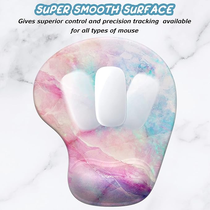 Hsurbtra Ergonomic Mouse Pad with Wrist Rest Support, Gel Mouse Pads with Non-Slip PU Base, Pain Relief Memory Foam Computer Mat, Cute Office Supplies Desk Decro Accessories, Colorful Marble