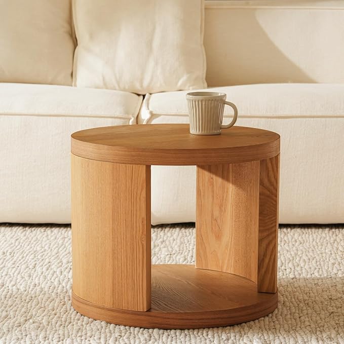 Round Nesting Coffee Table Set of 2,31.5" Large & 18" Small Low Tables with Wood Look Top,Space-Saving Side Tables for Living Room,Bedroom,Office,Minimalist Center Table Set (Brown, L+S)