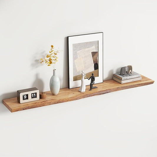 Rustic Elm Wood Floating Shelf for Wall, Live Edge 55"W x 9.2"D x 1.4"H, 1 Pack with Invisible Bracket, Large Wall Mounted Storage Shelf for Living Room Bedroom Kitchen Bathroom Decor, Natural Finish