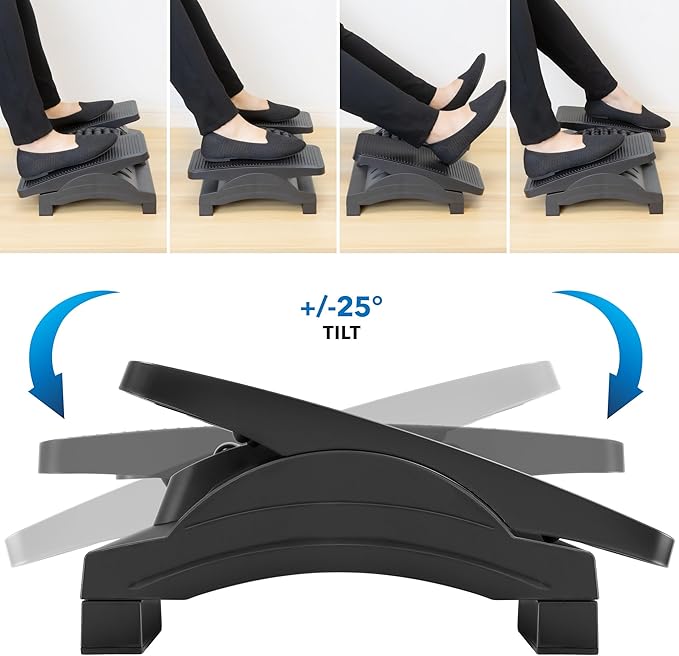 Mount-It! Ergonomic Footrest, Tilt Adjustable Individual Platforms, Height Adjustable Foot Rest with Massage Surface, Under Desk Foot Stool for Office, Leg Support and Improved Posture, Black