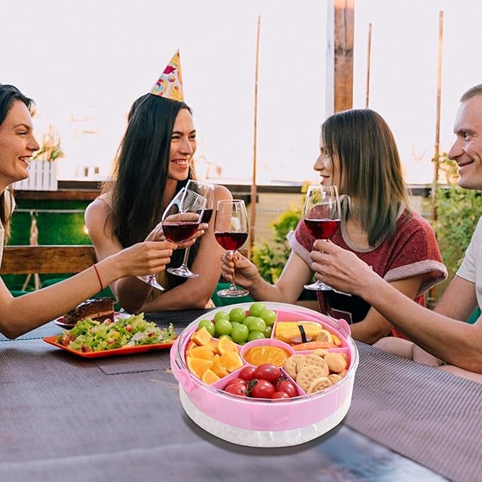 Divided Chilled Serving Tray for Parties,Ice Chilled Party Platter,Ice Serving Bowl with Lid and Handle,Charcuterie Serving Board,Cold Dish Dip for Fruit Seafood Vegetable Shrimp Cocktail Appetizer...