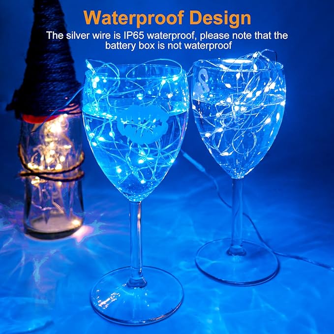 btfarm 30 Pack Fairy Lights Battery Operated [3 Modes], 7ft 20 Led Twinkle Lights String Lights Waterproof Bulk Small Mini Silver Wire for Mason Jars Vases Wedding Table Centerpiece, Blue
