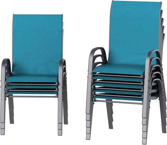 Amopatio Patio Chairs Set of 8, Outdoor Stackable Dining Chairs for All Weather, Breathable Garden Outdoor Furniture for Backyard Deck, Light Blue